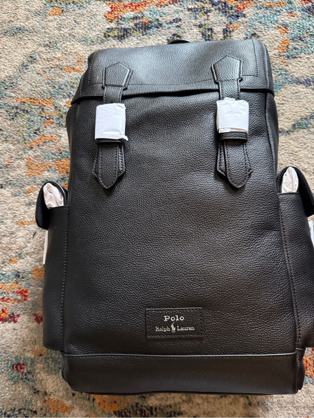 Polo by Ralph Lauren Black Pebbled Leather Backpack with Buckle Tabs